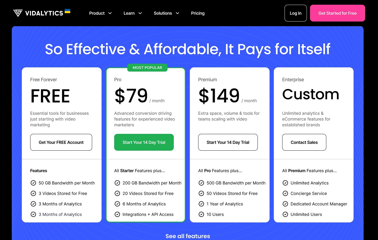Pricing page before
