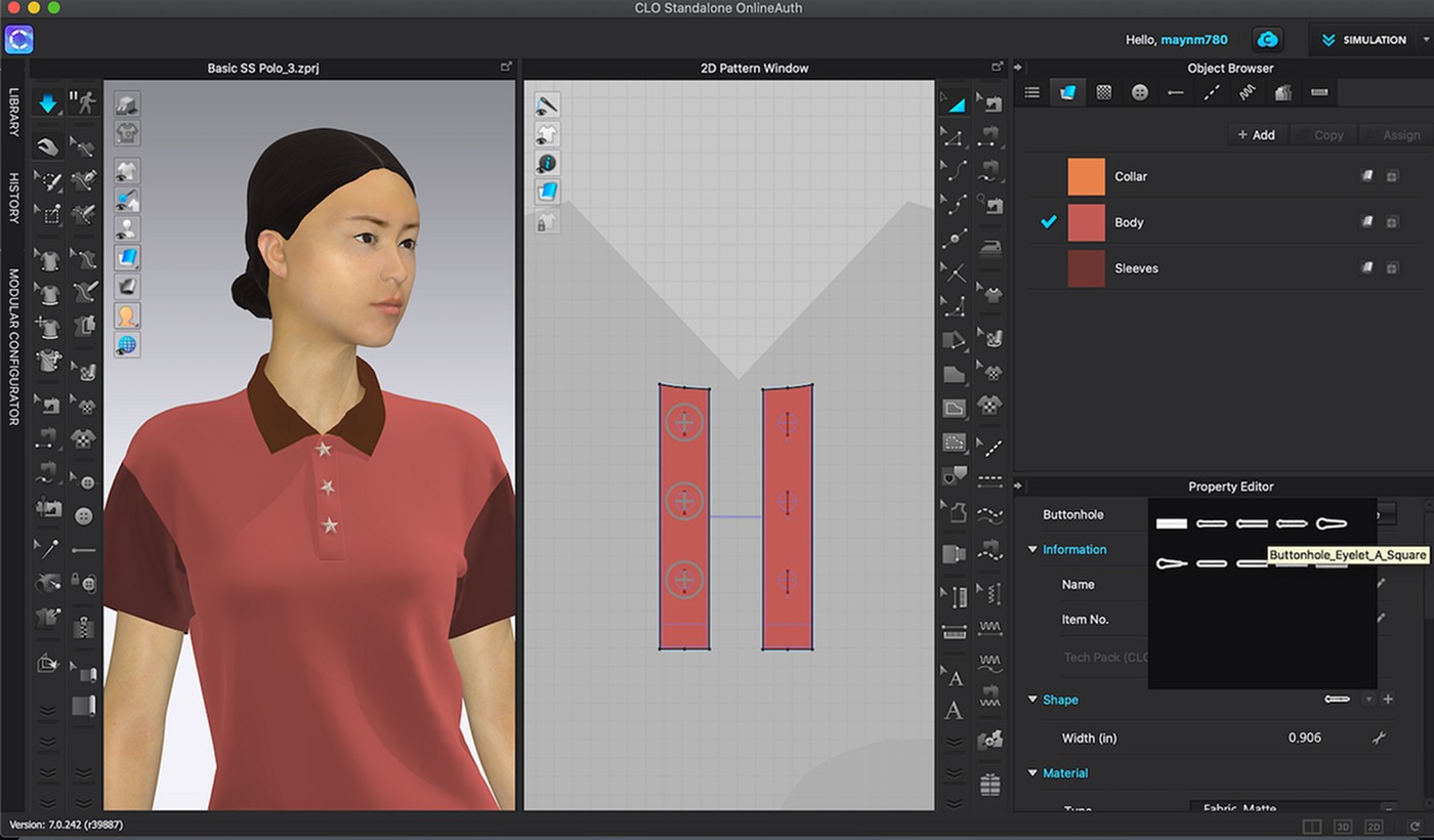 CLO3D interface, reviewed as a competitor reference