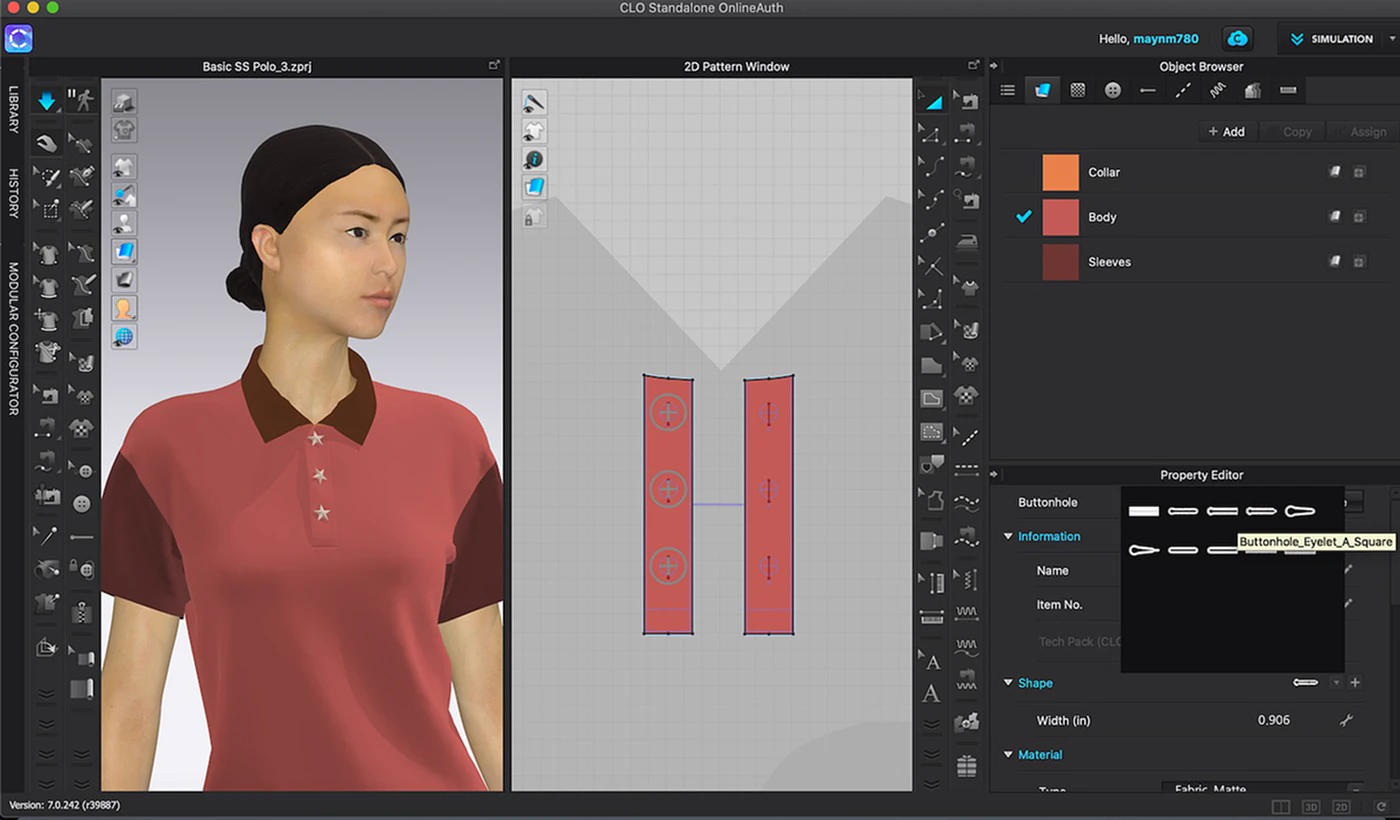 CLO3D interface, reviewed as a competitor reference
