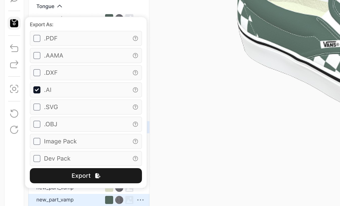 Right-panel tools — export