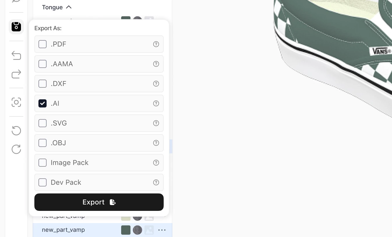 Right-panel tools — export