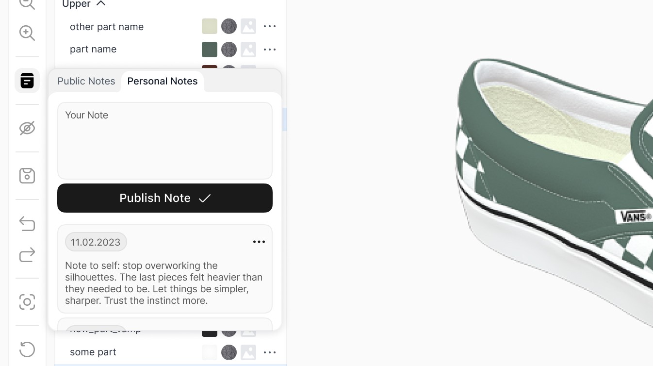Right-panel tools — notes
