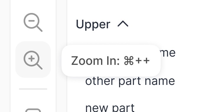 Right-panel tools — hotkey tooltip