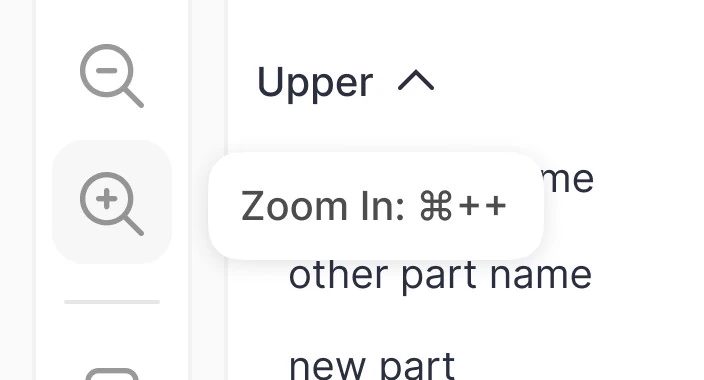 Right-panel tools — hotkey tooltip